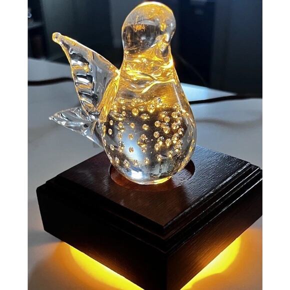 Vintage Crystal bird By Andre Richard on wooden light up stand Night Light - Picture 2 of 15